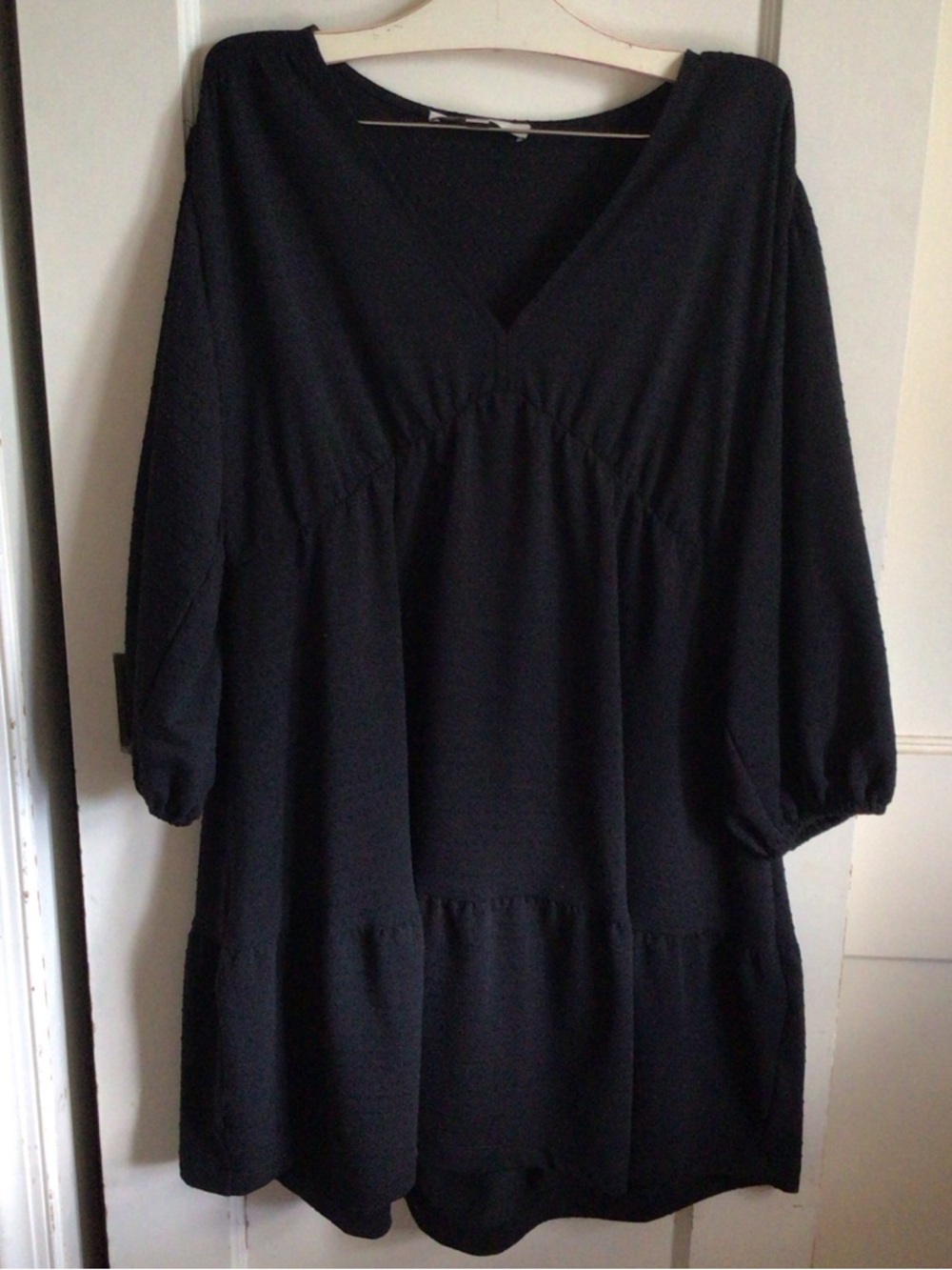 LOFT Black Long-Sleeve V-Neck Tiered Dress